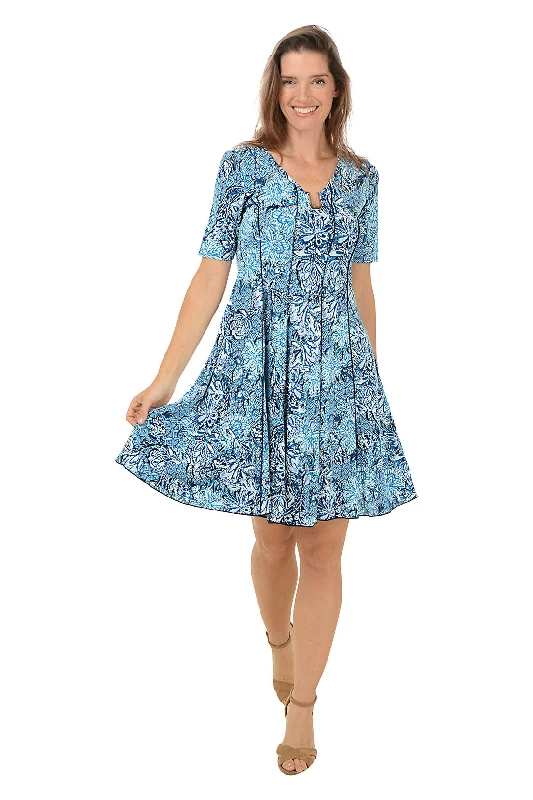 Floral Metallic U-Neck Short Sleeve Dress