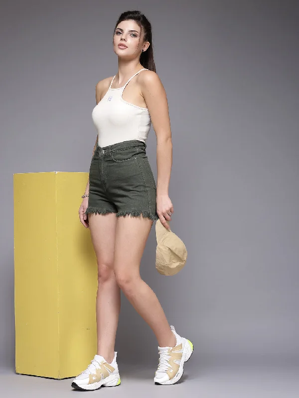 Olive Hot Denim Shorts For Women