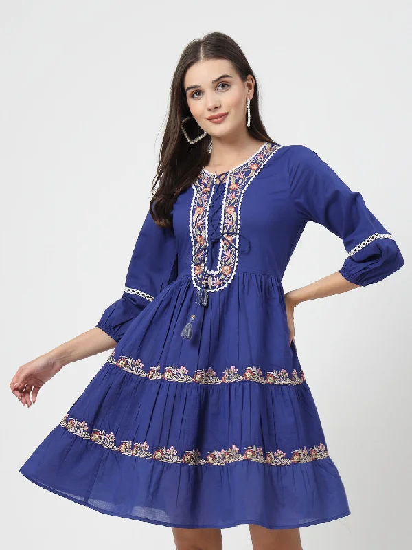 Royal Blue Embroidered Short Dress