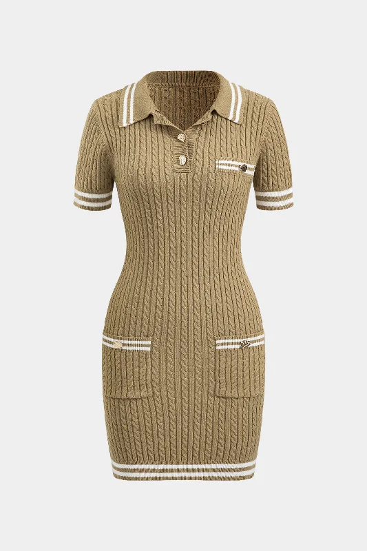 Sweater Button Pocket Short Sleeve Dress