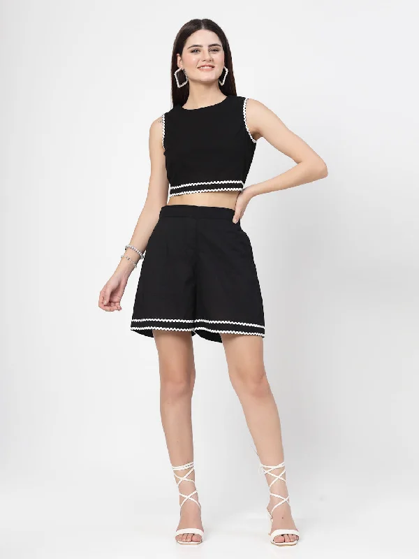 Black Cotton Top & Short With Lace Co-Ord Set