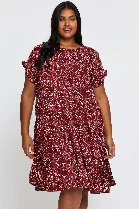 Polka Dot Skater Dress Round Neck Short Sleeve