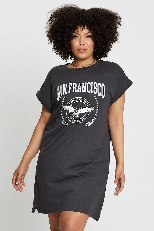 Grey Short Sleeve Graphic T-shirt Dress