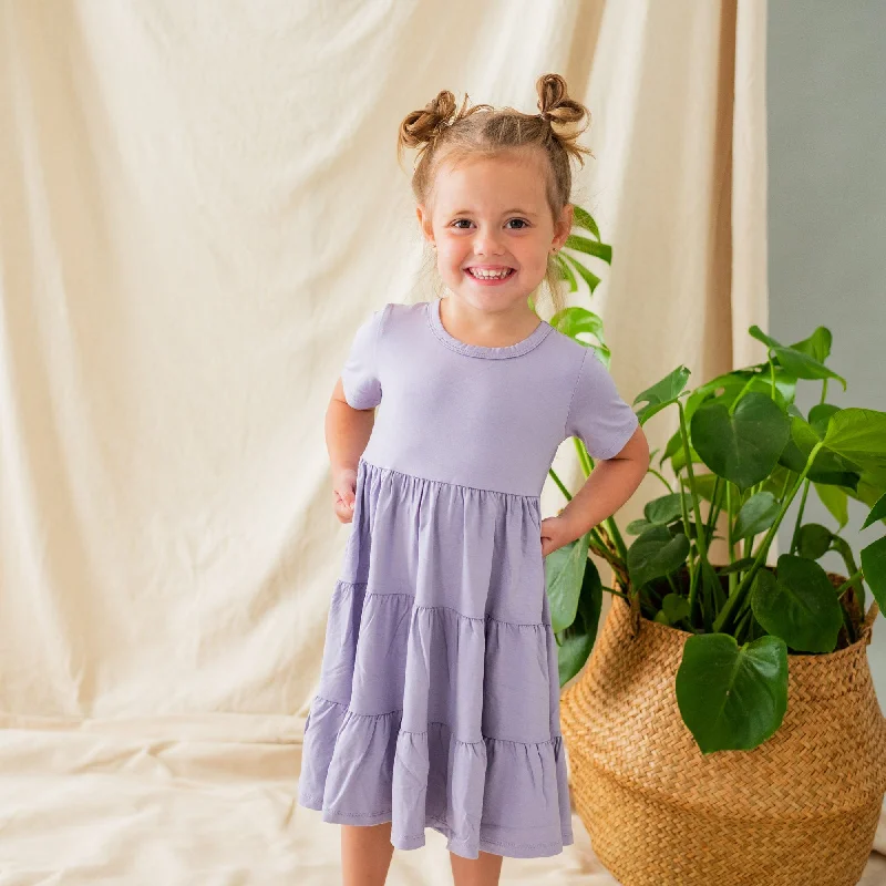 Short Sleeve Tiered Dress in Taro