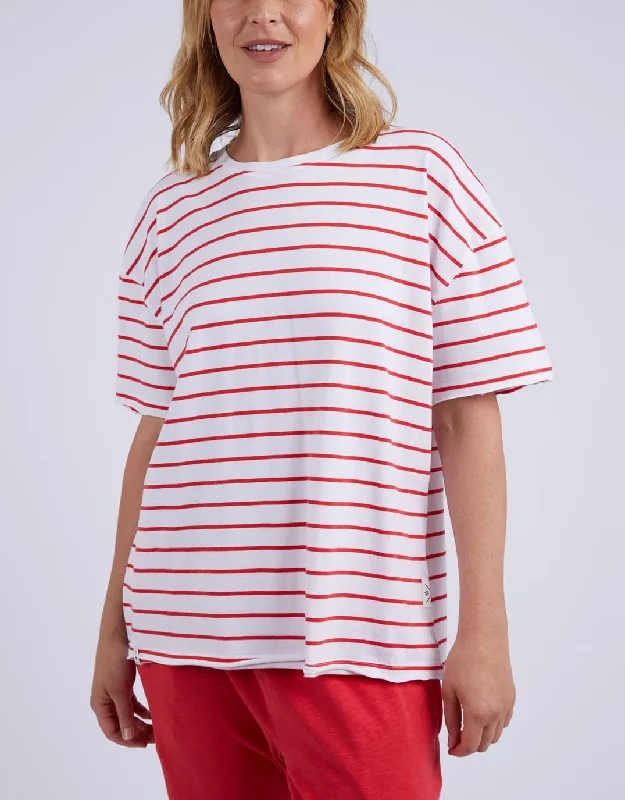 Winona Stripe Short Sleeve Tee - Bittersweet Red & White Stripe