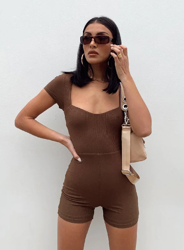 Nolan Short Sleeve Playsuit Brown