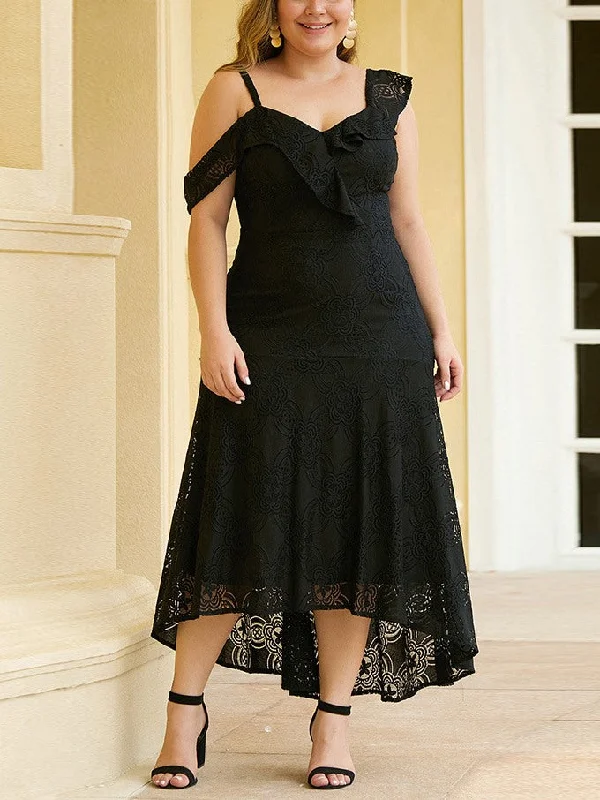 Plus Size Lace Off Shoulder Occasion Short Sleeve Maxi Dress (EXTRA BIG SIZE)