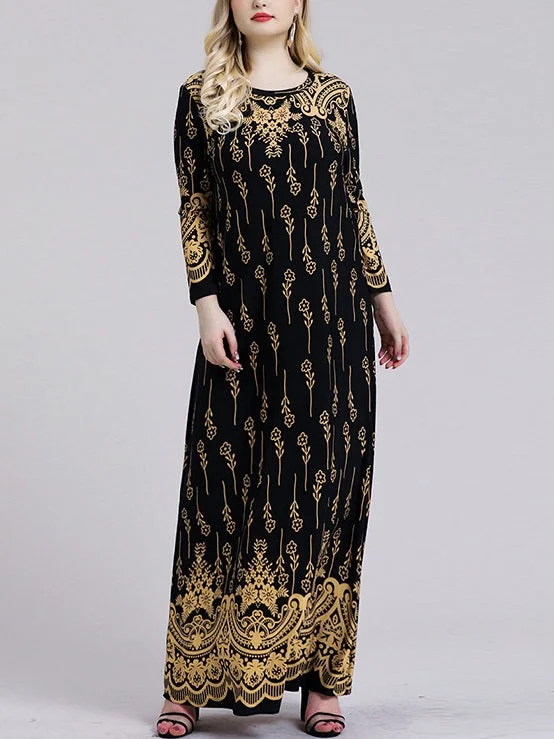 Wendi Plus Size Royal Printed Long Sleeve Maxi Dress (Suitable For Muslim, Muslimah Wear) (EXTRA BIG SIZE)