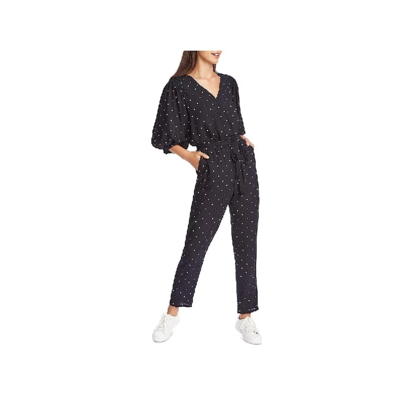 1.STATE Women's Polka Dot Puff Sleeves Jumpsuit Blue