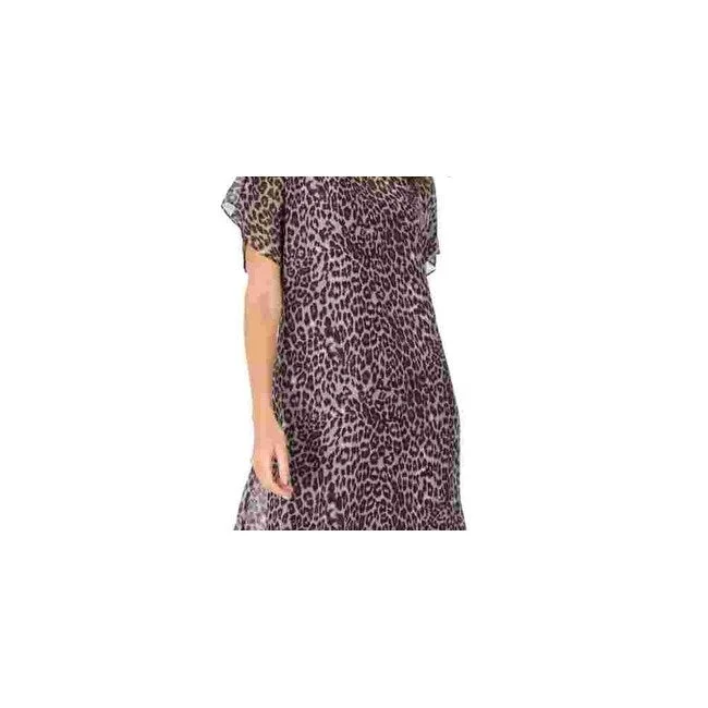 Adrianna Papell Women's Black Sheer Animal Print Short Sleeve Jewel Neck Above The Knee Trapeze Dress -Colo- Size Small