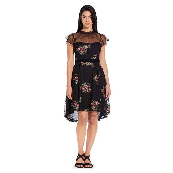 Adrianna Papell Women's Floral Embroidered Dress Black Size 4