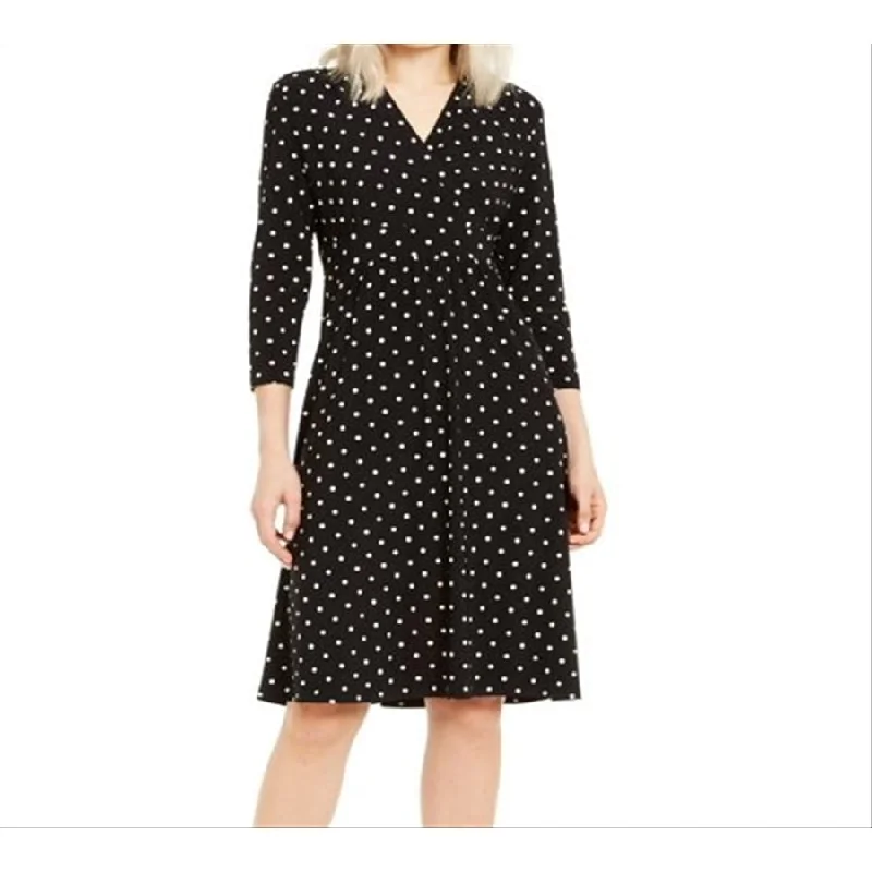 Anne Klein Women's Sheath Polka Dot Surplice Dress Black Size Medium