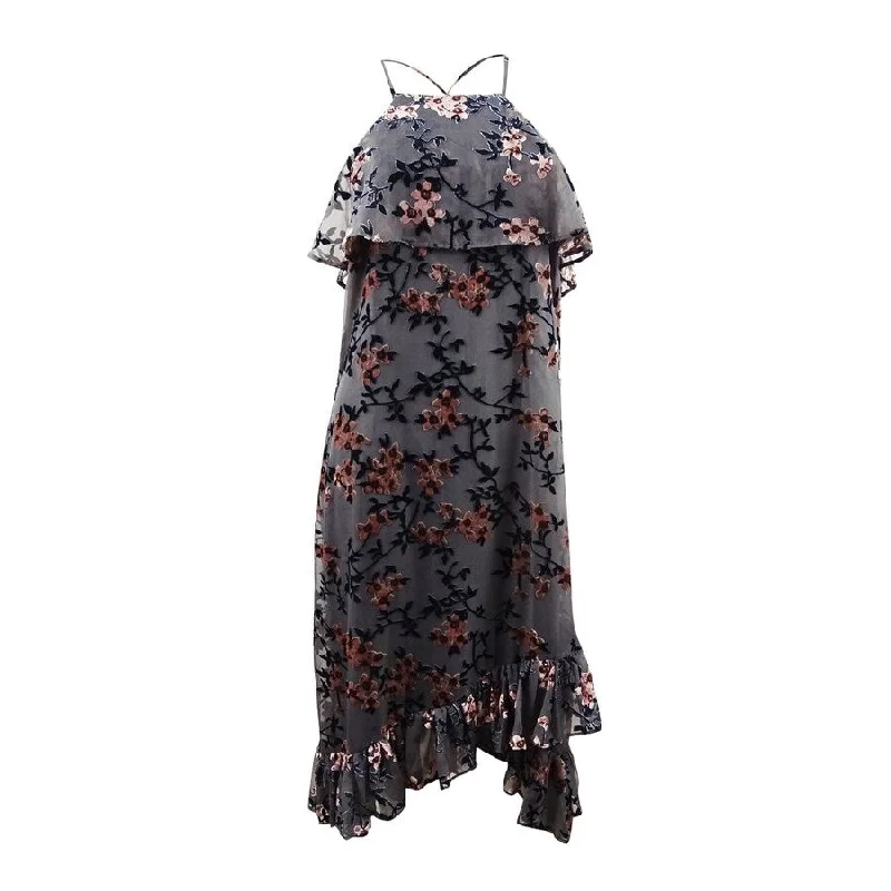 Avec Les Filles Women's Ruffled Floral Flocked-Velvet Dress