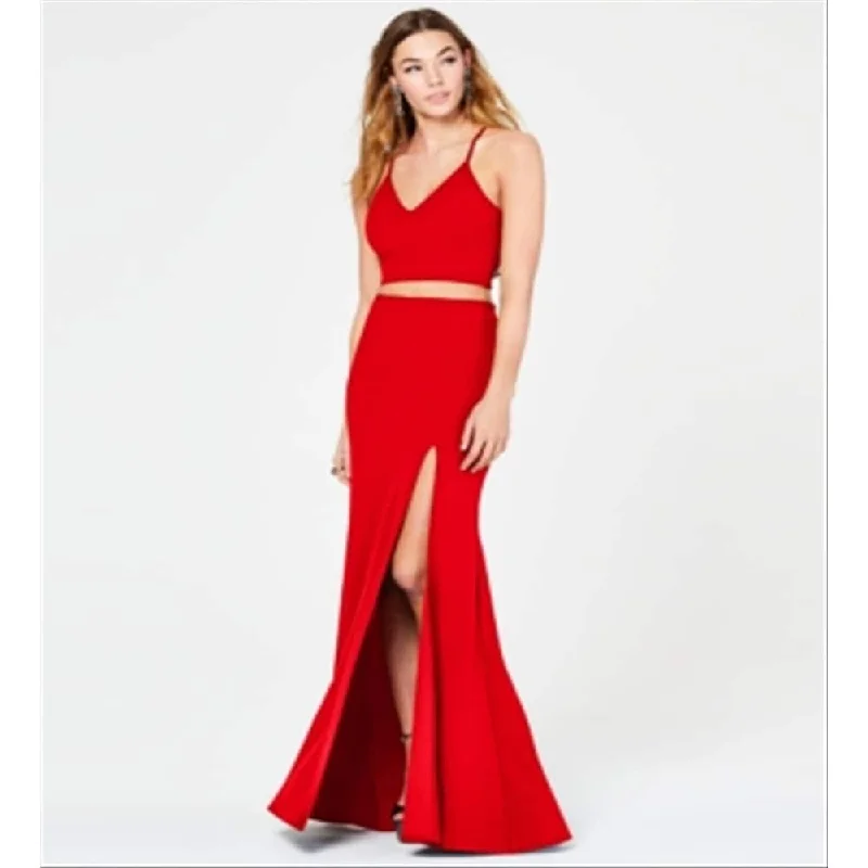 B. Darlin Women's Slitted 2 Piece Spaghetti Strap V Neck Full Length Formal Mermaid Dress Red Size 13-14