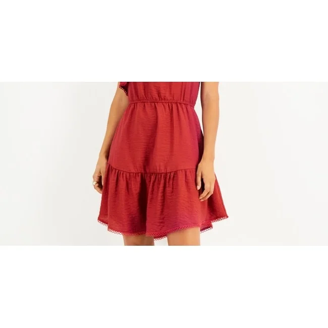 Bar Iii Women's One Shoulder Ruffled Hem Dress Red Size Large