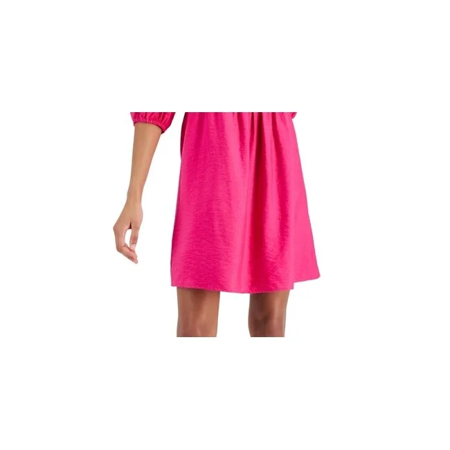 Bar Iii Women's Puff Sleeve Smocked Dress Pink Size Small