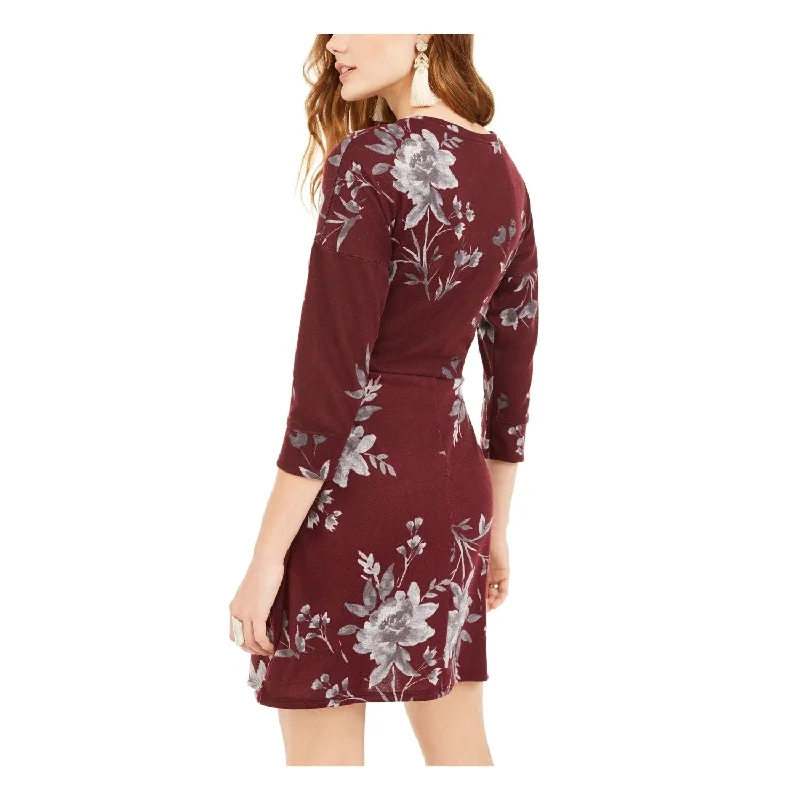 Be Bop Women's 3/4 Sleeve Short Dress Burgundy Size M