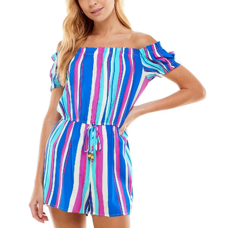 Bebop Women's Striped Off The Shoulder Romper Blue Size X-Small