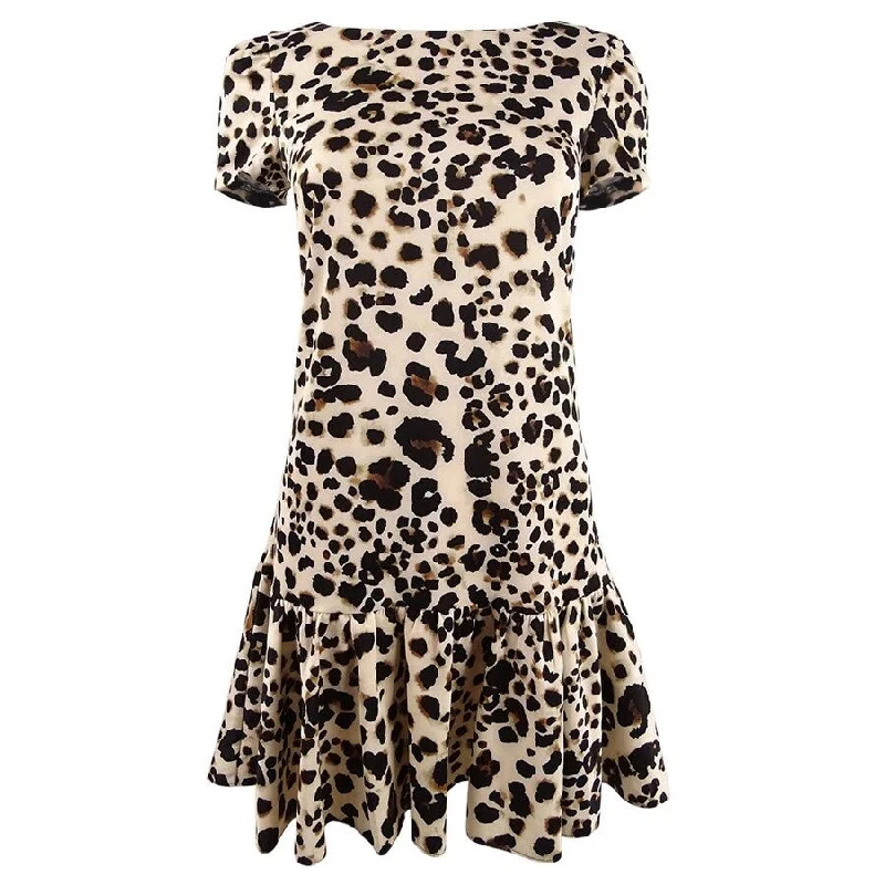 Betsey Johnson Women's Scuba Ruffle-Hem Dress (4, Leopard)