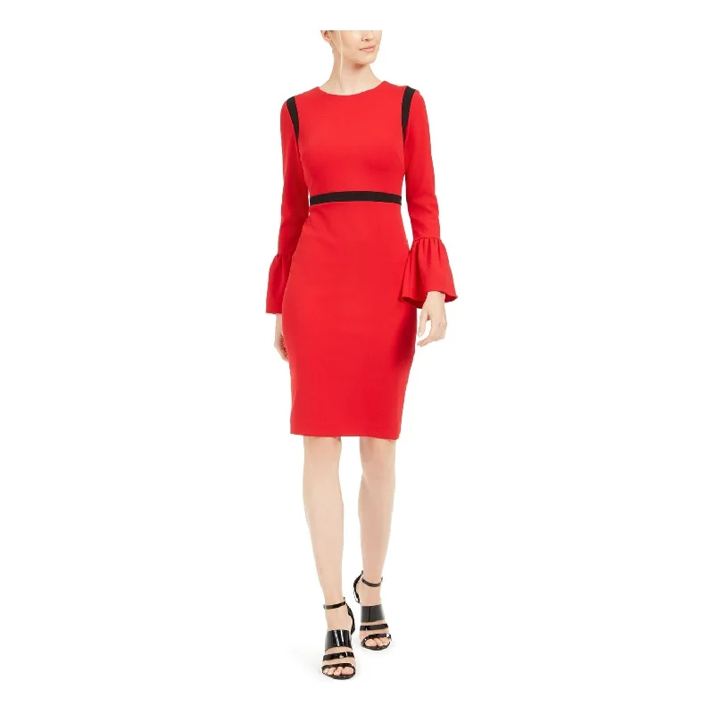 Calvin Klein Women's Crepe Contrast Trim Wear to Work Dress Red Size 12