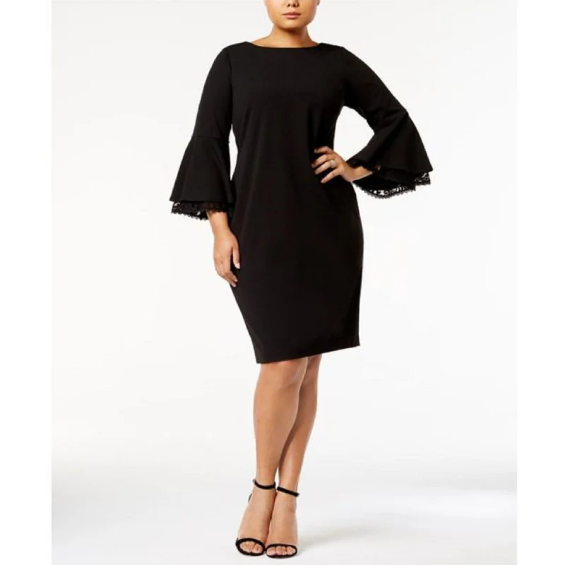 Calvin Klein Women's Plus Size Lace Bell-Sleeve Dress Black Size 20