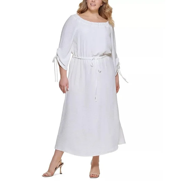 Calvin Klein Women's Plus Size Off-The-Shoulder Crepe Dress White Size 14W