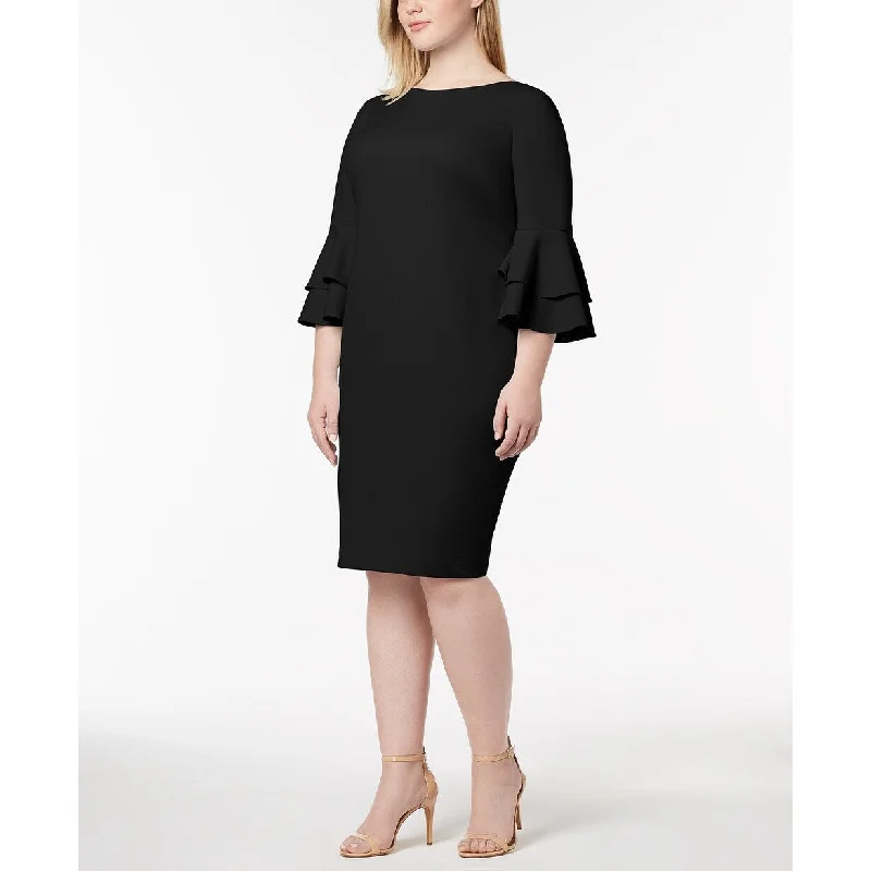 Calvin Klein Women's Plus Size Tiered-Bell-Sleeve Dress Black Size 22