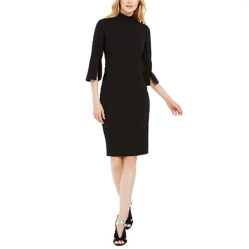 Calvin Klein Women's Split Sleeve Sheath Dress Black Size 12