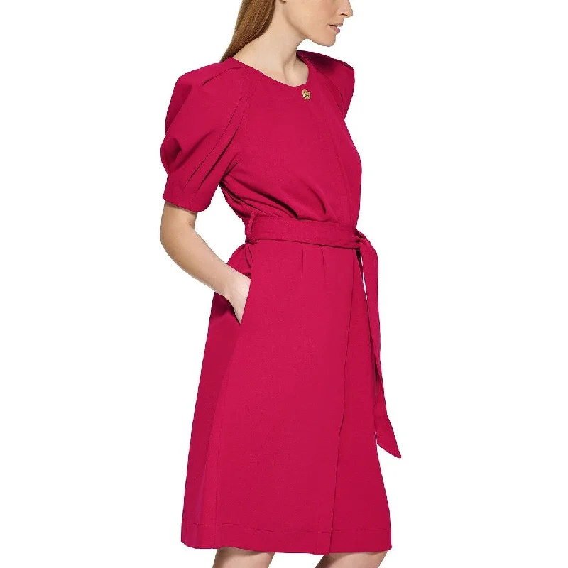 Calvin Klein Women's Strong Shoulder Belted A Line Dress Pink Size 4