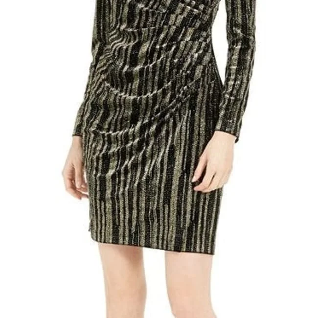 Calvin Klein Women's Velvet Glitter Dress Gold -Black Size 4