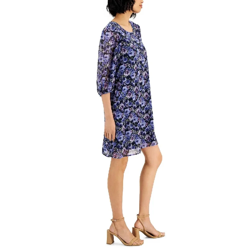 Connected Women's Floral Print A Line Dress Blue Size 6