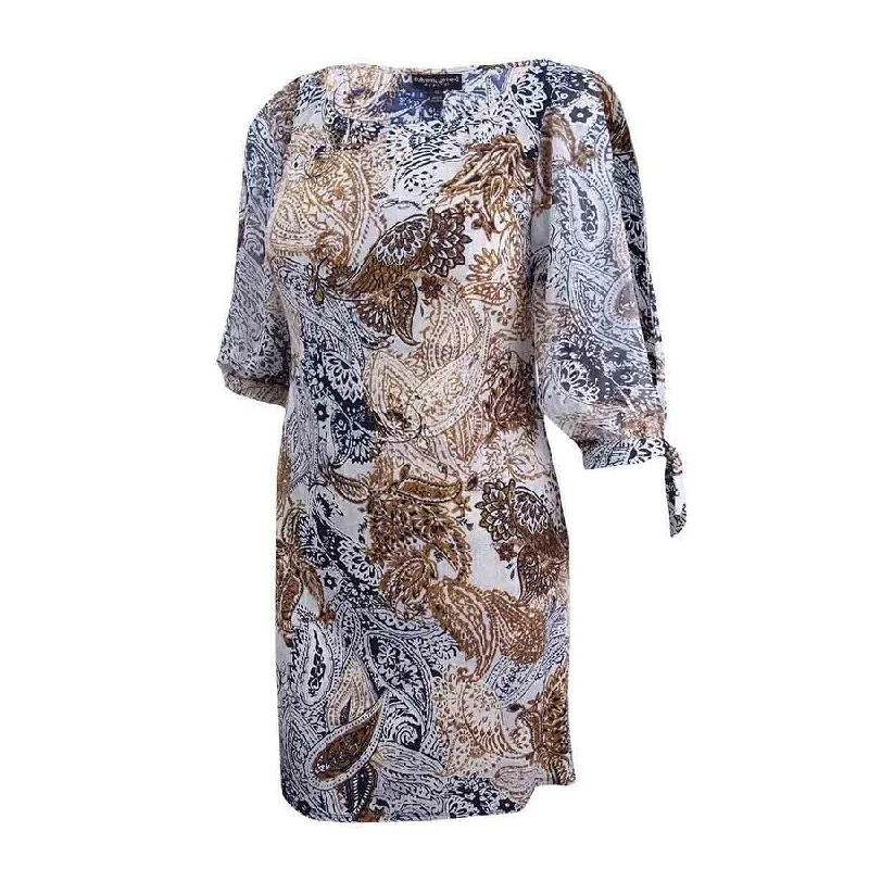 Connected Women's Paisley-Print Split-Sleeve Dress