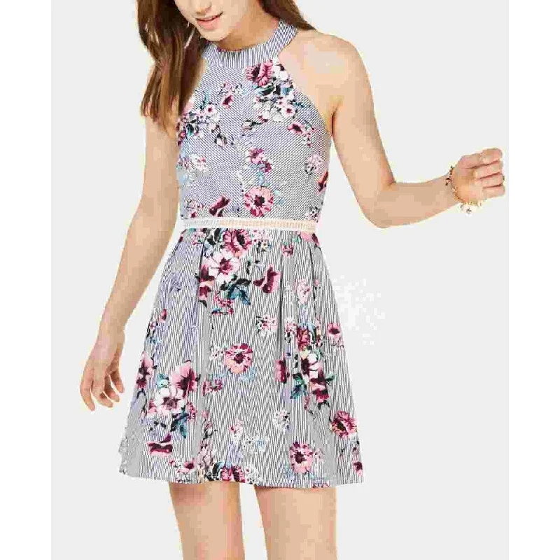 Crystal Doll Women's Floral Fit & Flare Halter Dress Blue Size 9