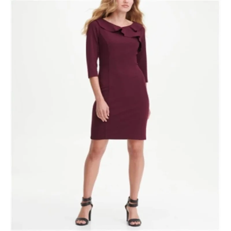 DKNY Women's 3/4 Sleeve Above the Knee Dress Red Size 6