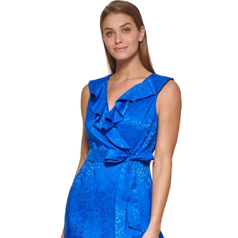 Dkny Women's Ruffled Faux Wrap Dress Blue Size 2