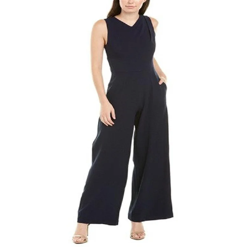 Donna Ricco Women's V Neck Sleeveless Zipper Back Solid Crepe Jumpsuit Navy Size 4