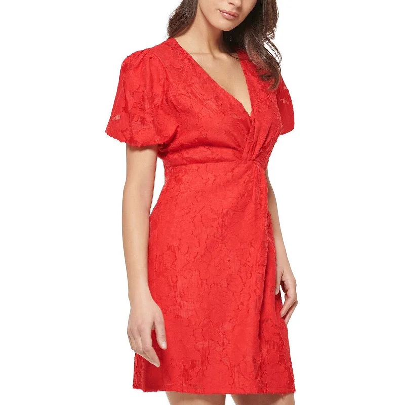 Guess Women's Textured Puff Sleeve Dress Red Size 10