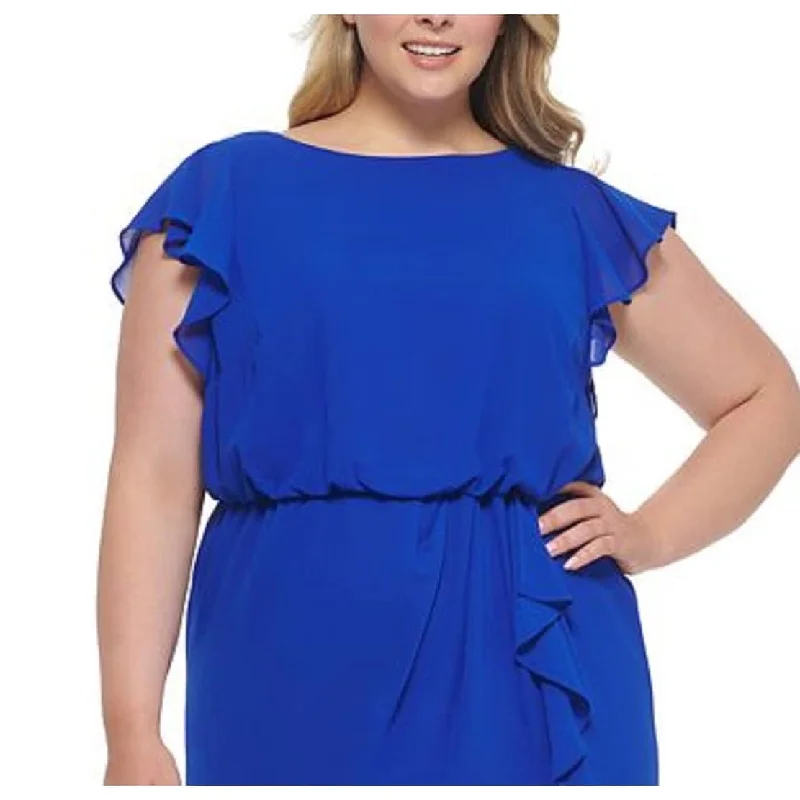 Jessica Howard Women's Ruffled Sleeve Blouson Dress Blue Size 18W