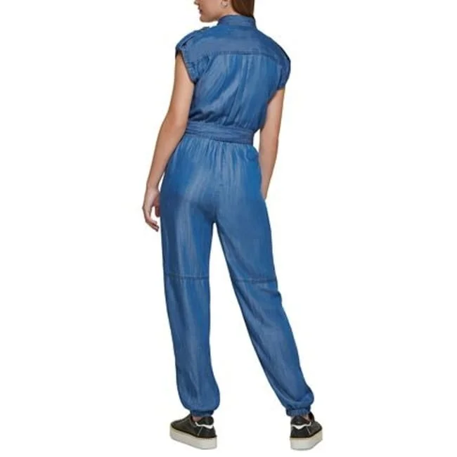 Karl Lagerfeld Paris Women's Belted Utility Jumpsuit Blue Size 8