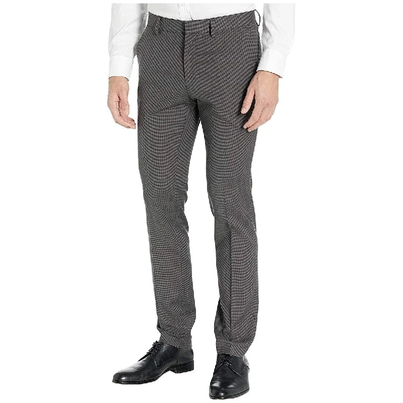 Kenneth Cole Reaction Men's Stretch Micro Check Houndstooth Skinny Fit Flat Front Dress Pants Gray Size 34X32