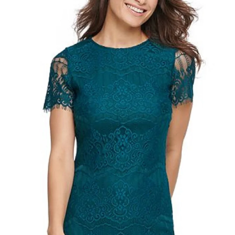 Kensie Women's Scallop Lace Sheath Dress Blue Size 10