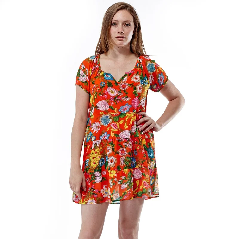 La Cera Women's Floral Print Tiered Short Dress