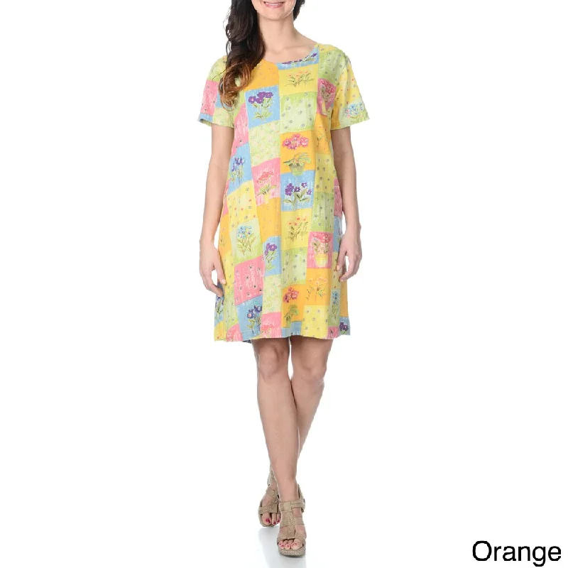 La Cera Women's Floral Printed Casual Dress with Short Sleeves