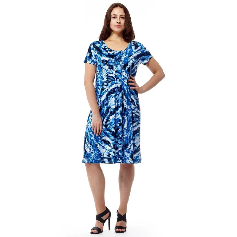 La Cera Women's Short Sleeve Blue Tie-dye Printed Dress