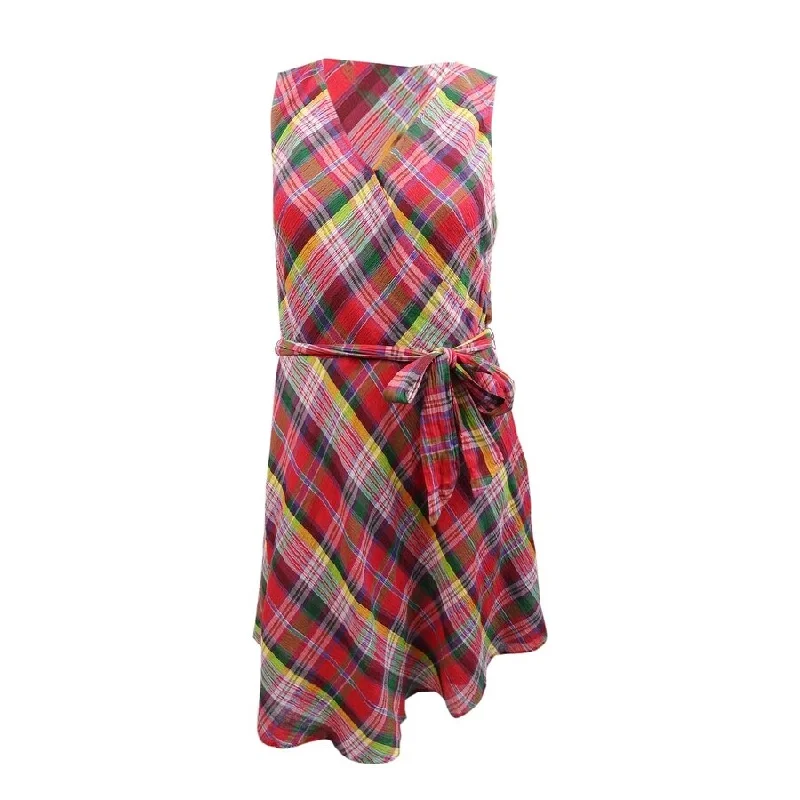 Lauren Ralph Lauren Women's Plaid Crinkle Cotton Dress (16, Pink Multi)