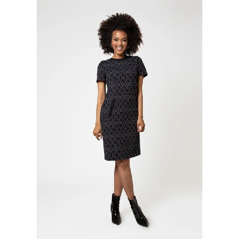 Leota Women's Short Sleeve Maddie Dress In Diamond Lines Luxe Jacquard Black