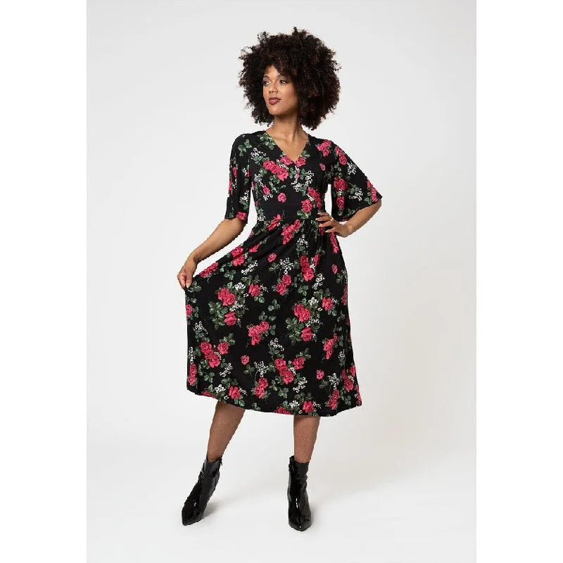 Leota Women's Short Sleeve Zoe Dress In Ruby Rose Black