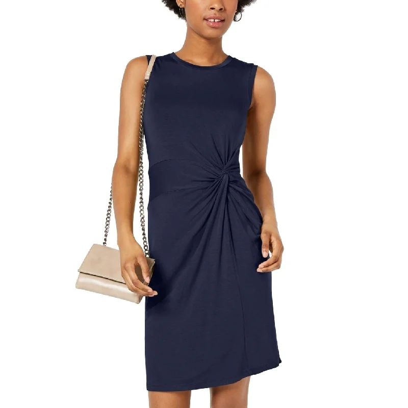 Maison Jules Women's Front Twist Sleeveless Jewel Neck Knee Length Sheath Dress Blue Size Small