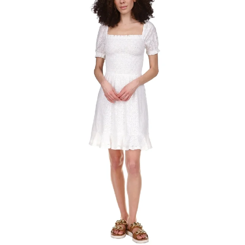 Michael Kors Women's Eyelet Smocked Peasant Dress White Size Medium