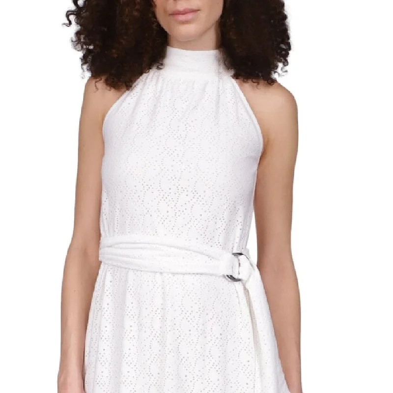 Michael Kors Women's Mock Neck Eyelet Dress White Size Medium